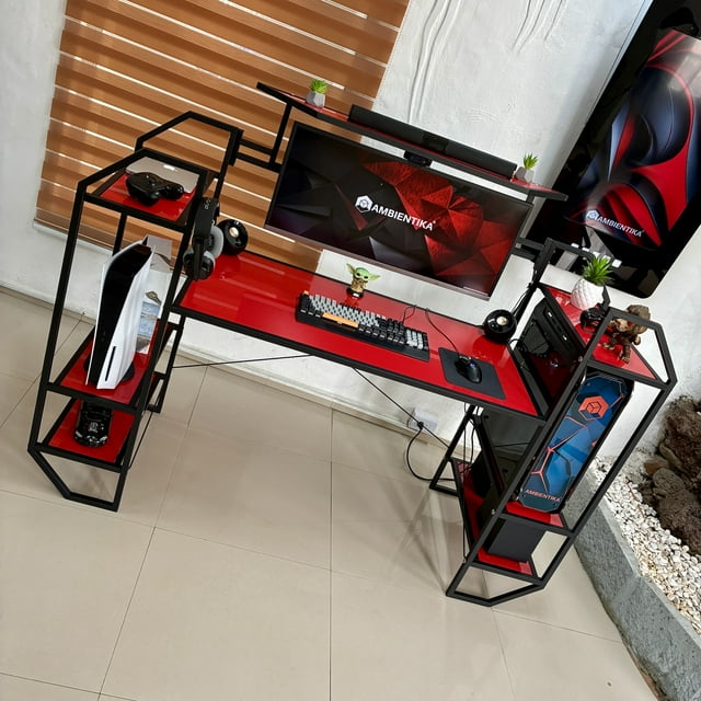Escritorio para Computadora Gamer Ambientika Modelo H Rojo