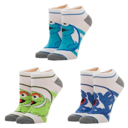 Sesame Street Ankle Socks Women's 3 Pack Oscar Grouch Cookie Monster Grover
