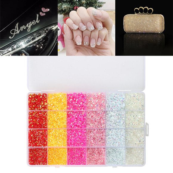 Multicolor Rhinestones Piedras sueltas con rejilla individual Cristales Plástico Flatback para pintura , 6 colores 6 colores 4 talla B BLESIY Diamantes de imitación para uñas