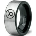 thumbnail image 1 of Tungsten Horoscope Taurus Band Ring 8mm Men Women Comfort Fit Brushed Gray Flat Cut Black Polished, 1 of 4