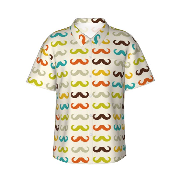 Fotbe Colorful Mustache Camisa Hawaiana para Hombre Unisex – Camisa Casual de Verano con Botones de Manga Corta de Algodón y Lino,3X-Large