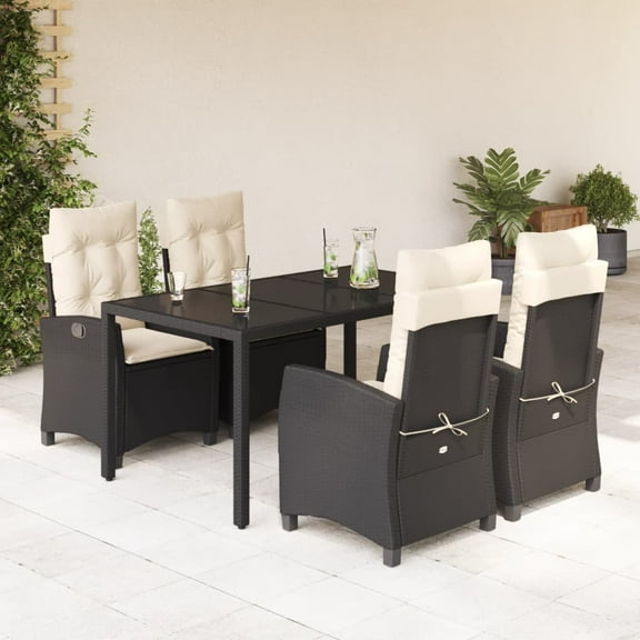 vidaXL 5 Piece Patio Dining Set with Cushions Black Poly Rattan