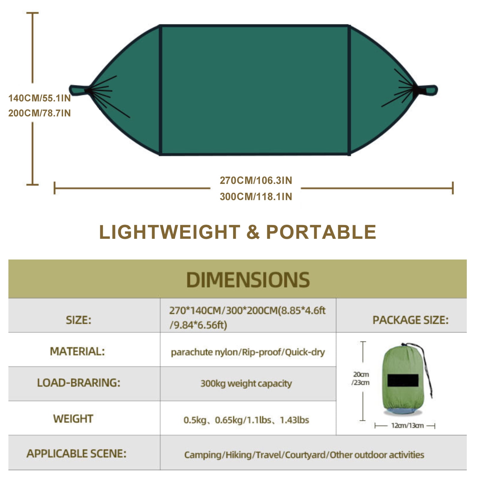 sinkoo Equip Nylon Portable Travel Camping Hammock, Single, size 106" x 55", Support 440lbs, For Travel, camping, beach, Gray