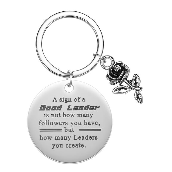 Good Leader Keychain Stainless Steel Engraved Letters Pendant Keyring for Coworker Boss Graduation Thanks Gift Key Chain