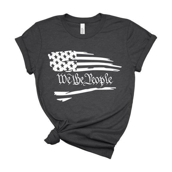 We The People Tattered Flag Gothic Script Patriotic Black Shirt Men Women