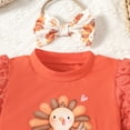 thumbnail image 4 of Fesfesfes Girls Outfit Thanksgiving Printed Girls Long Sleeved Jumpsuit Turkey Printed Flared Pants Set Girls Long Sleeved Pants Headband Three Piece Set, 4 of 7