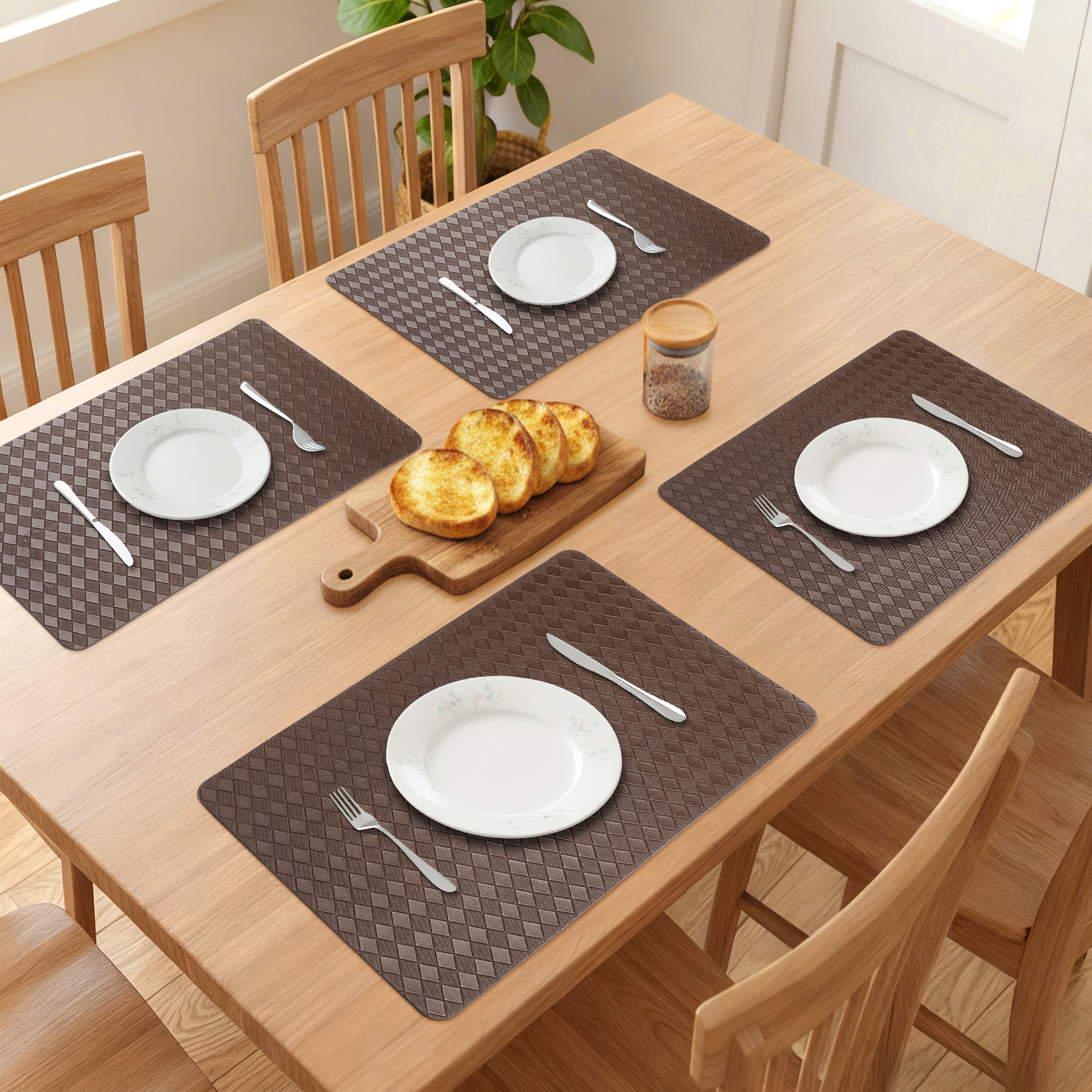 Unique Bargains Set of 6 Leather Placemats for Kitchen Dining Table Dark Brown
