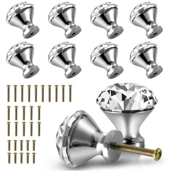 30mm Kitchen Cabinet Knobs Drawer Pull Handle Hardware,Crystal Clear Glass Round Diamond Shape Dresser Closet Bi-fold Door Bathroom Cupboard Desk Nightstand Furniture Decorative Drawer Knobs （10PCS）