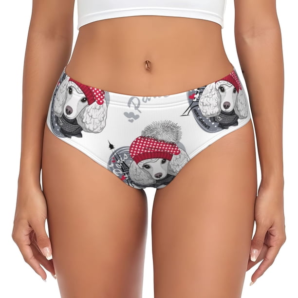 Fotbe Cute Poodle Dog Calzones Estampados para Mujer – Ropa Interior de Algodón, Cómoda, Suave y Elástica-Large