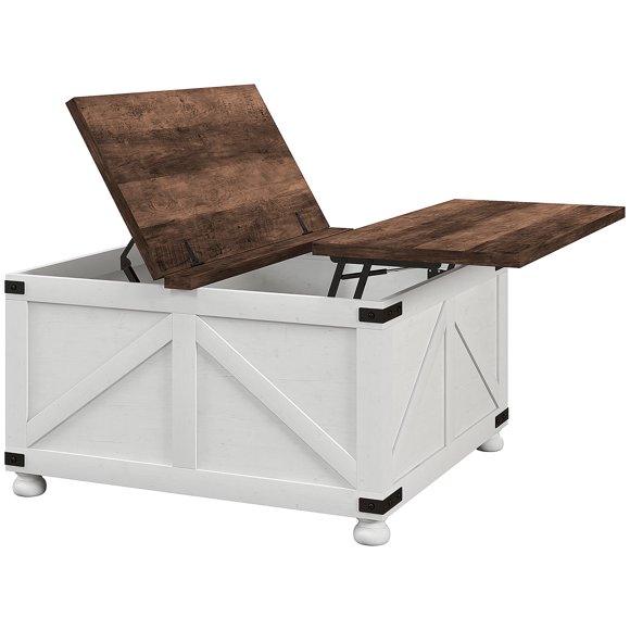 CoSoTower Coffee Table with Lift Top, 32" Farmhouse Center Table with Hidden Compartment for Living Room, Antique White