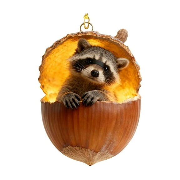 Zhourta Forest Animal Acorn Ornaments Cute Forest Animal Christmas Ornament Hanging 2D Acrylic Acorn Ornaments for Christmas Tree Decoration Raccoon