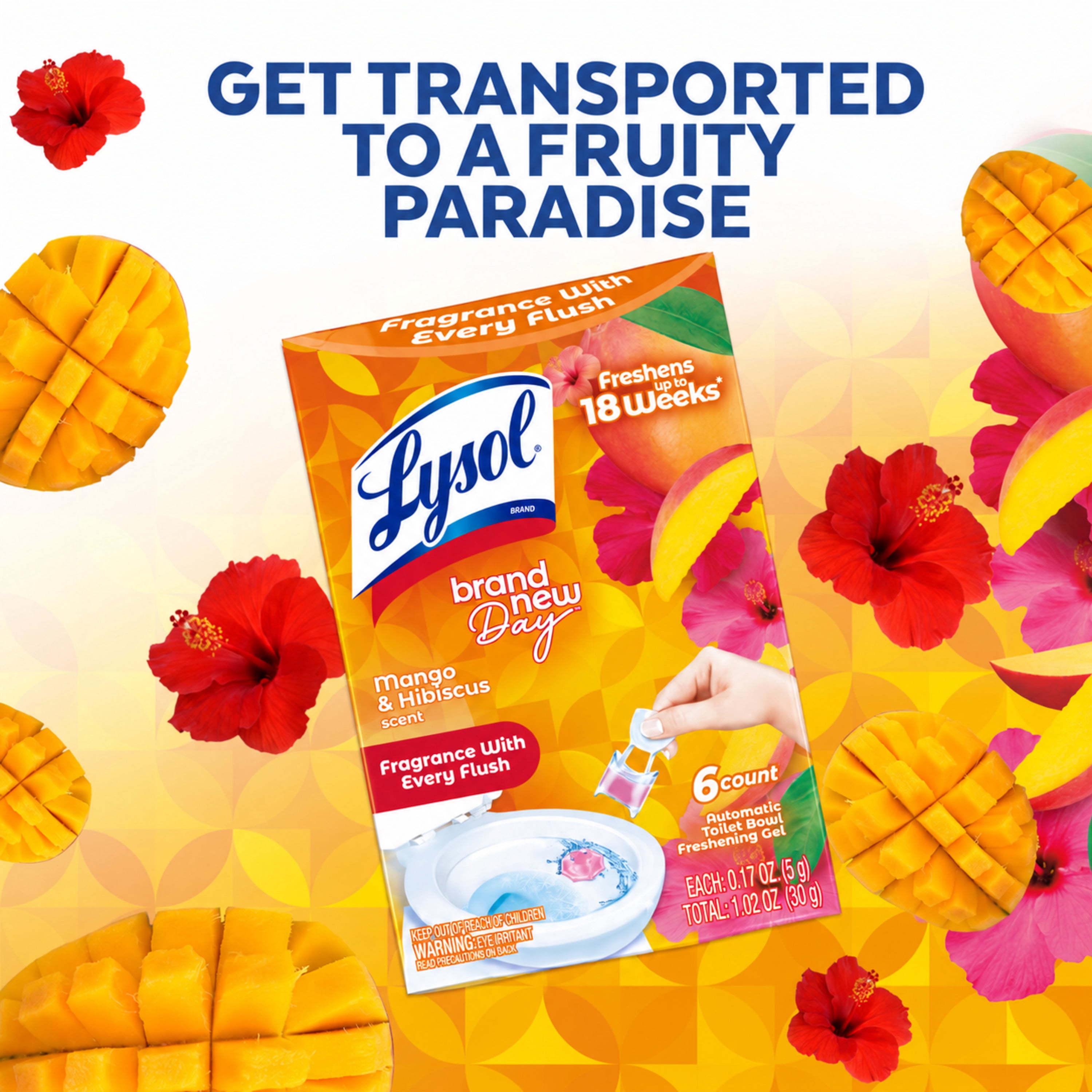 (2 pack) Lysol® Brand New Day Automatic Toilet Bowl Click Gel Cleaner, Mango & Hibiscus, 6 Count