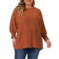 thumbnail image 1 of Blusas de chiffon de talla grande para mujer Agnes Orinda, con mangas largas de murciélago y volantes, camisetas sueltas y casuales 1X Caramelo, 1 of 6
