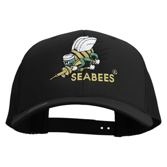 US Navy Seabees Embroidered Retro Trucker Cap - Black OSFM