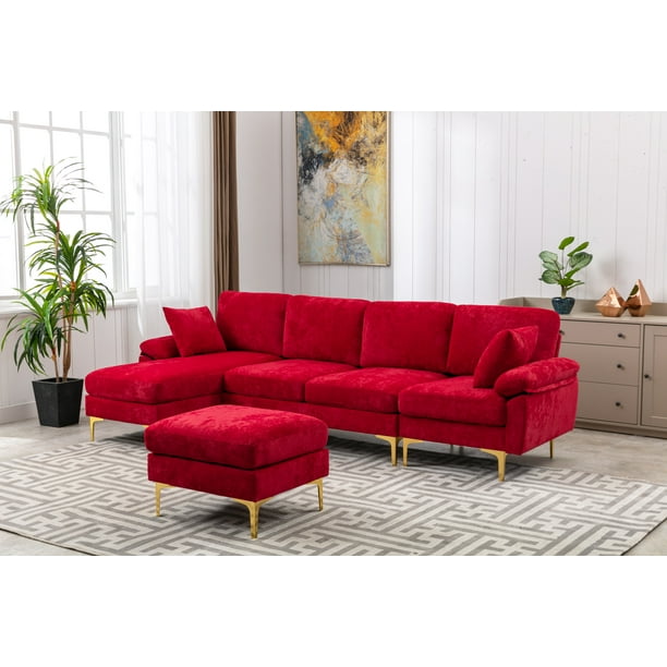 LShaped Sectional Sofa with Movable Ottaman, Modern Upholstered Accent