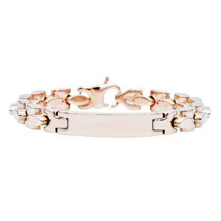 Mens Rose Plated Stainless Steel ID-Engraveable Bracelet
