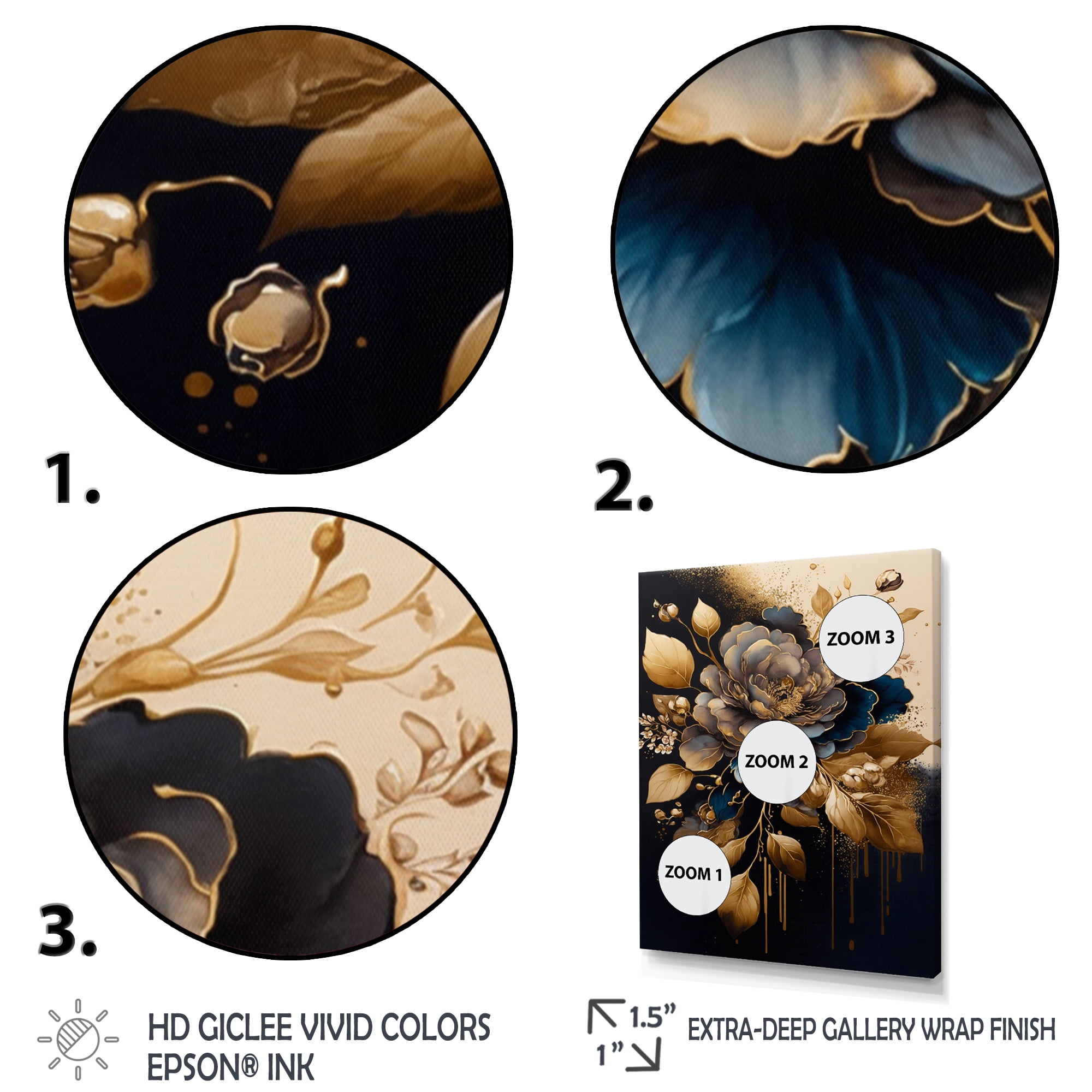 Designart Blue And Gold Camellia II Canvas Wall Art