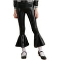 thumbnail image 4 of CHICTRY Girls Shiny Metallic Flared Pants Bell Bottoms Bronzing Cloth Dance Performance Leggings Black 8, 4 of 7