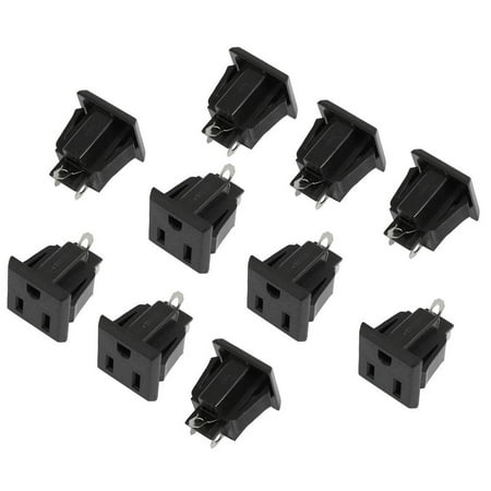 

10 Pcs Panel Mount US 3 Pins Power Socket Plug Black Supply Adapter AC 125V 15A