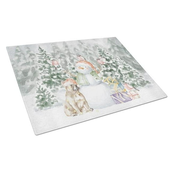 French Bulldog Fawn with Christmas Presents Glass Cutting Board Large 12 in x 15 in