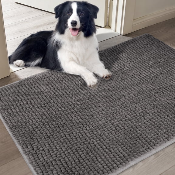 WETRBWEH Dog Door Mat and Rugs,Washable Mat for Dog Paws, Absorbs Chenille Indoor Outdoor Doormats(20'' x 31.5''Grey)