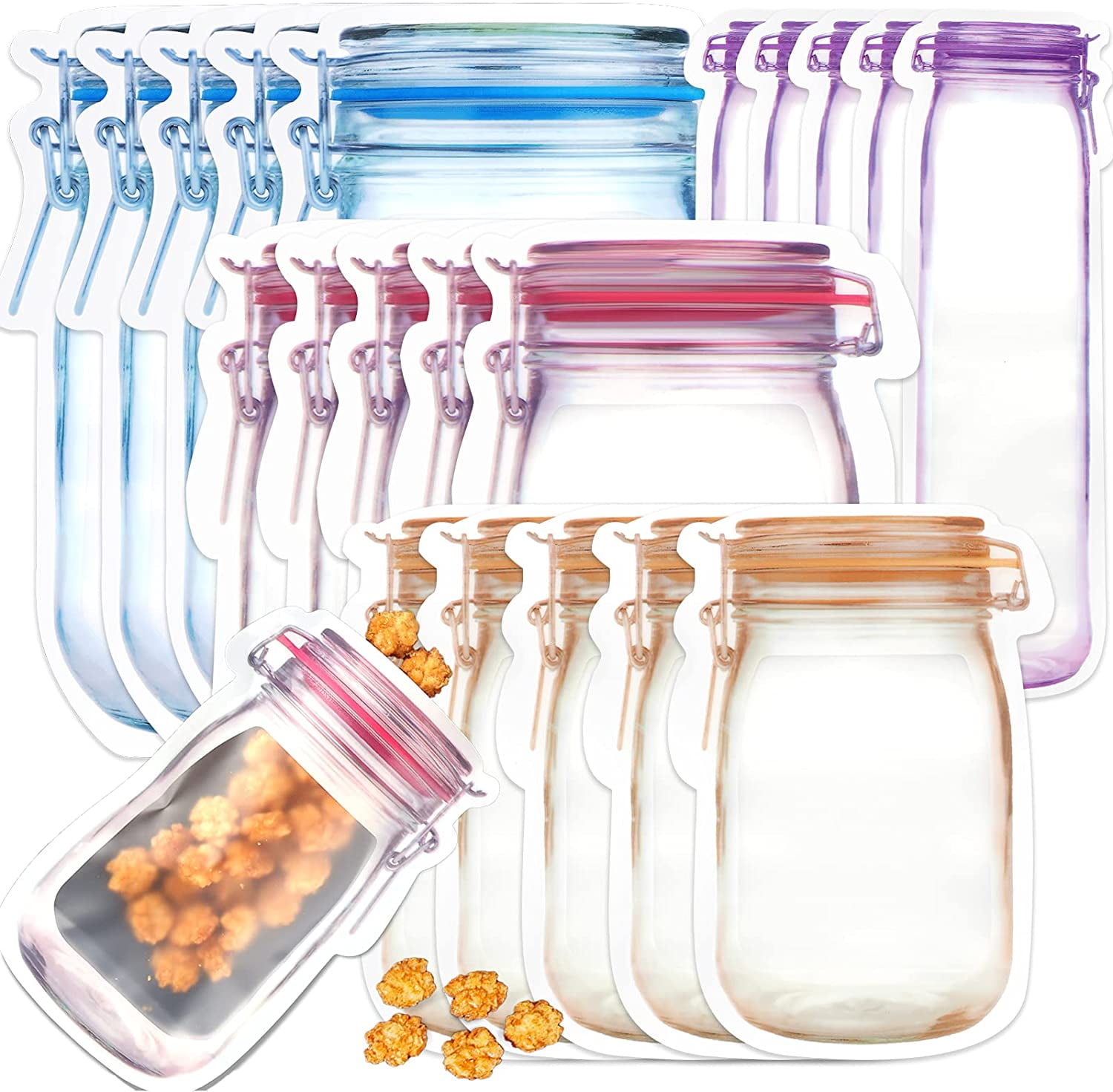 20Pcs/Set Reusable Mason Jar Bottles Zipper Snack Bags Seal Food Saver Storage 
