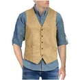 thumbnail image 2 of Olyvenn Stylish Men's 5 Button Faux Suede Vest Suede Leather Vest Vintage Cowboy Style Sleeveless Jacket Slim Fit Wedding Waistcoats Brown XXL, 2 of 5