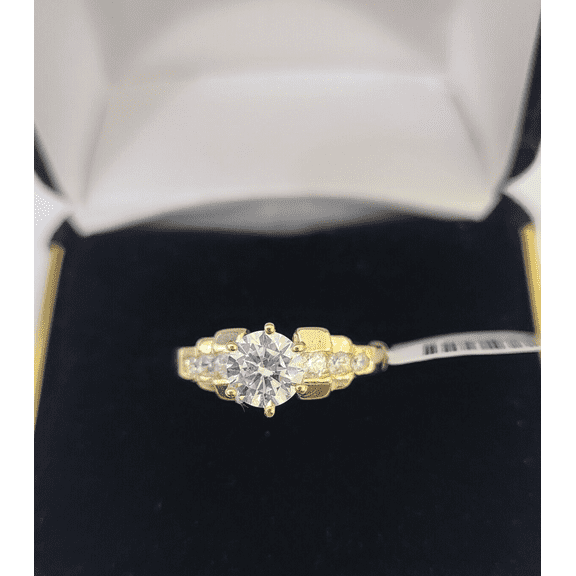 Real 10k Yellow Gold Round Stone Ring Wedding Engagement Size 7 WomensRing