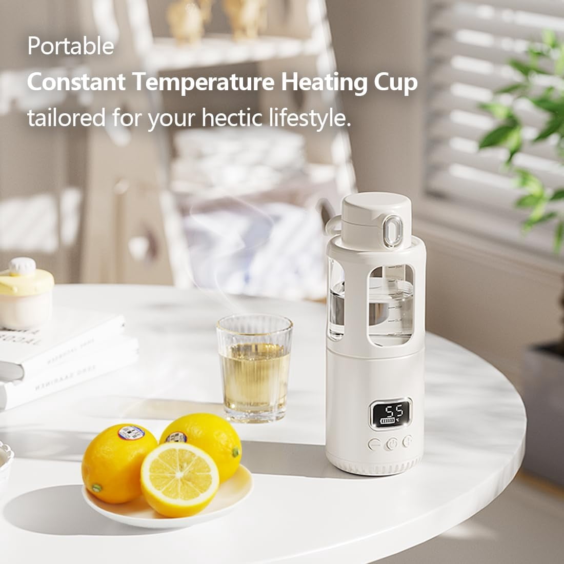 Temperature Control Milk Warmer,Portable Heating Cup with LCD Display 37°C-55°C Water Warmer for Instant breastmilk, Formula with 12 Ounces Big Capacity