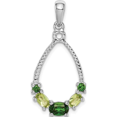 Sterling Silver Rhodium Plated Chrome Diopside And Peridot Pendant Made In Thailand qp5198