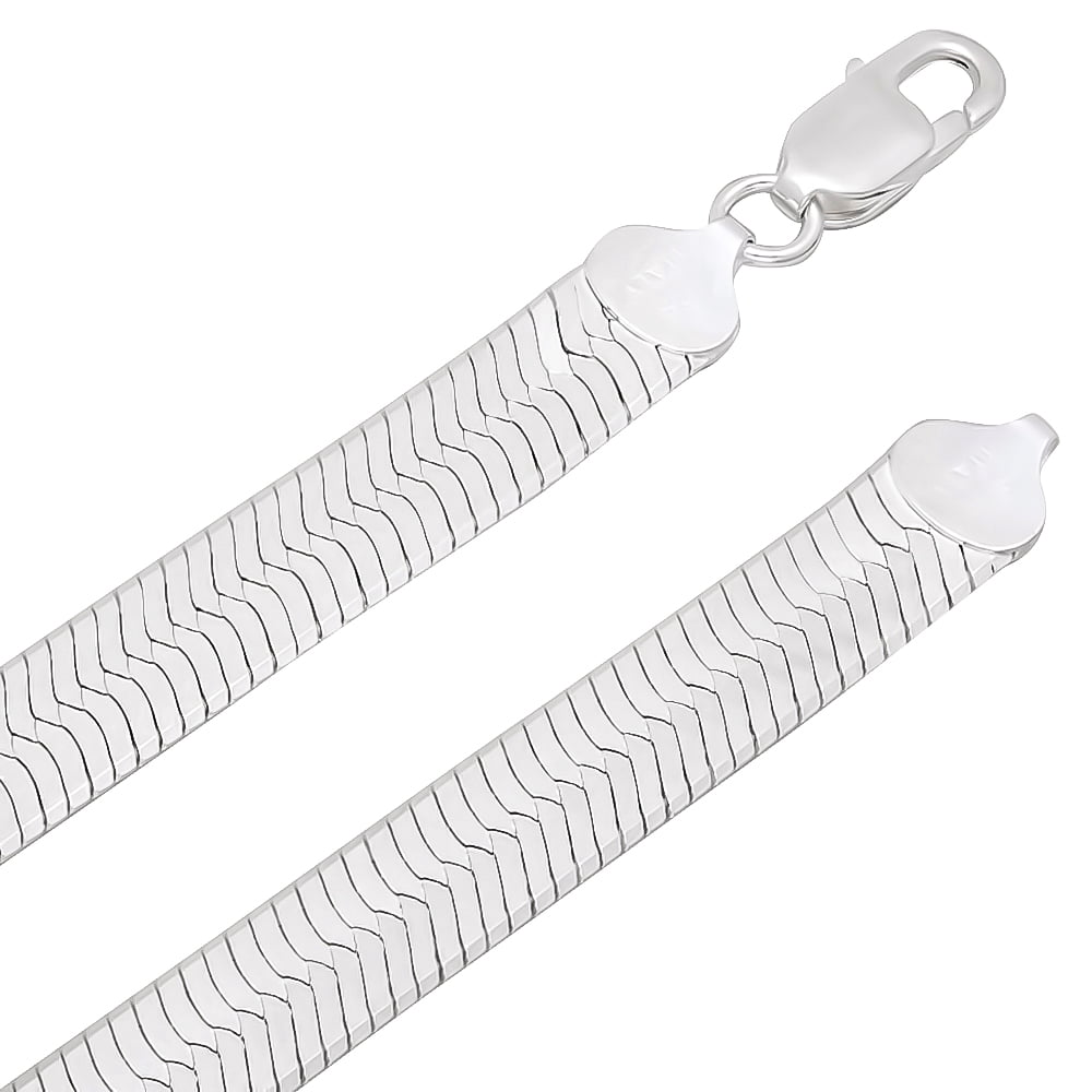 8.7mm Solid .925 Sterling Silver Flat Herringbone Chain Necklace, 22 inches