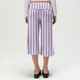 thumbnail image 7 of Women Fold Over Gauchos Capri Casual Low Rise Wide Leg Cropped Pants Summer Striped Yoga Culottes Going Out Yoga Capri Light Purple 2XL, 7 of 7