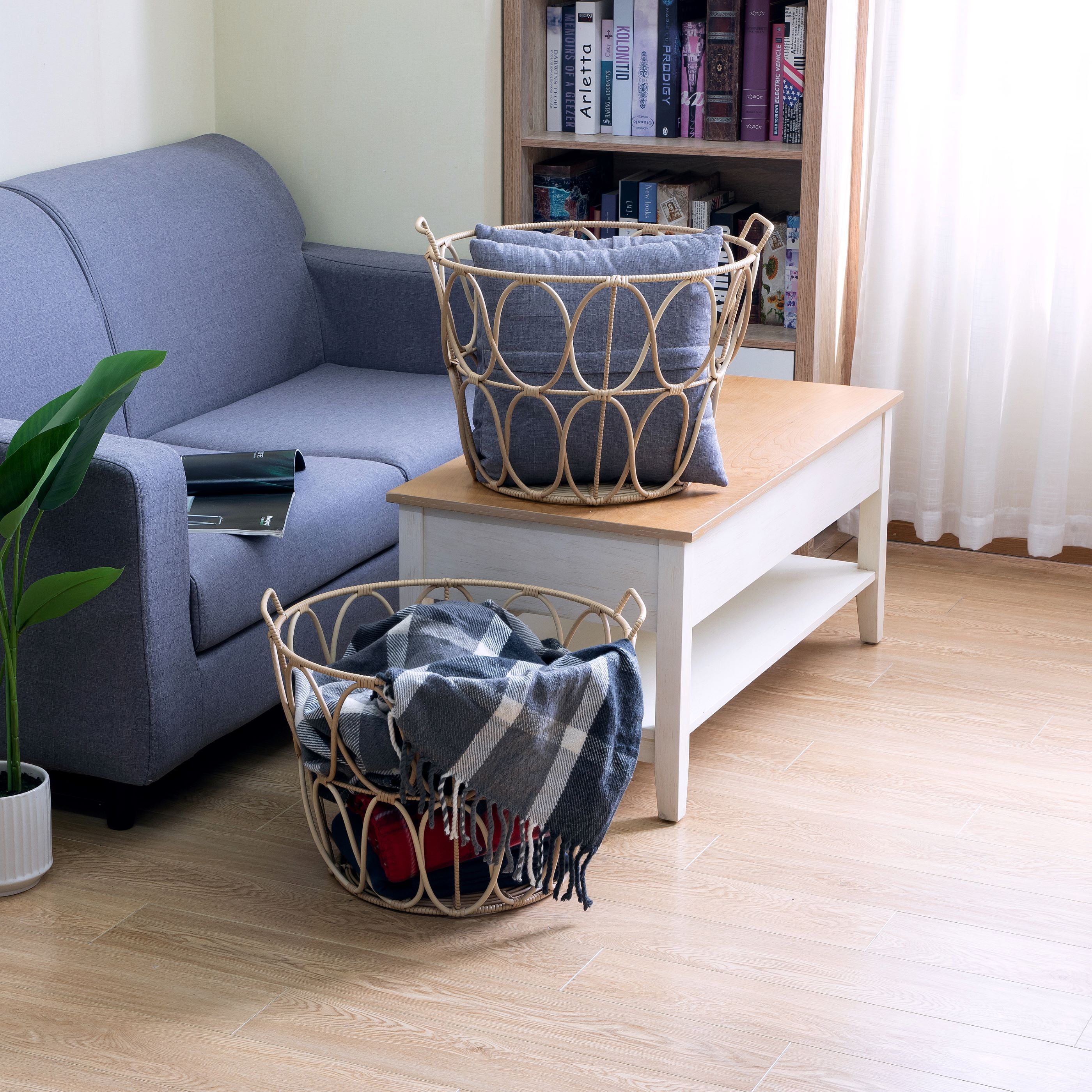 Better Homes & Gardens Extra Large Brown Poly Rattan Storage Baskets with Handles, Set of 2