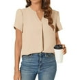thumbnail image 6 of Scyoekwg Chiffon Shirts for Women Summer Notch Neck Petals Short Sleeve Tops Solid Color Dressy Casual Loose Elegant Shirts (Beige,M), 6 of 6