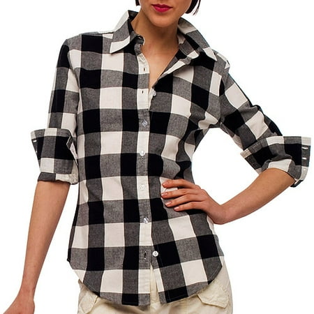 plaid shirt button buffalo down sleeve norma kamali