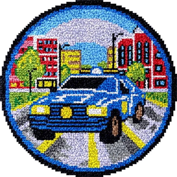 Large Round Latch Hook Rug kits City Car Latch Hook kit Cushion Blanket Embroidery Craft Kits For Beginner DIY Latch Hook Carpet Rug Kit with Printed Canvas 60x60cm