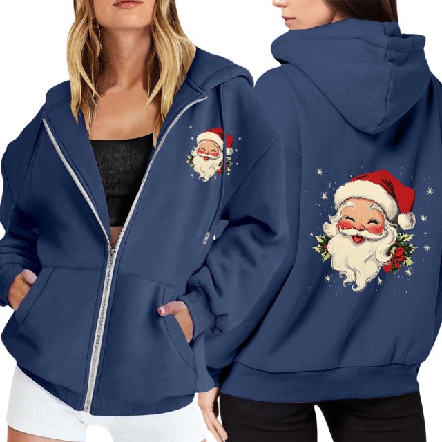 WILLBEST Sudadera de Mujer Ladies' Christmas Printed Zipper Long Sleeved Pocket Drawstring Casual Hooded Sweatshirt 1704 XXX-Grande