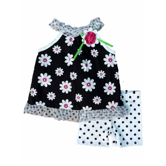 Wonder Kids Infant Girls Daisy Print Top & Polka Dot Shorts 2 Piece Outfit 18m