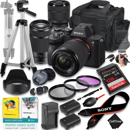 Sony a7 IV Mirrorless Camera w/ 28-70mm & 55-210mm Lenses   128GB   Extra Battery   Case   Tripod (25-Pc Bundle) (International Version)