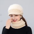 thumbnail image 1 of Gorro de punto de pelo de conejo de otoño e invierno para personas de mediana edad y mayores, conjunto de tres piezas de gorro de lana cálido de invierno para niños y bufandas, 1 of 6