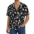 thumbnail image 1 of Balery Black White Leaves Camisa Casual de Manga Corta con Botones para Hombre, Texturizada, Estilo Cubano, para Playa, Verano-Small, 1 of 5
