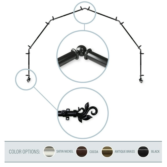 Giles 13/16" 6-Sided Bay Window Curtain Rod - Black