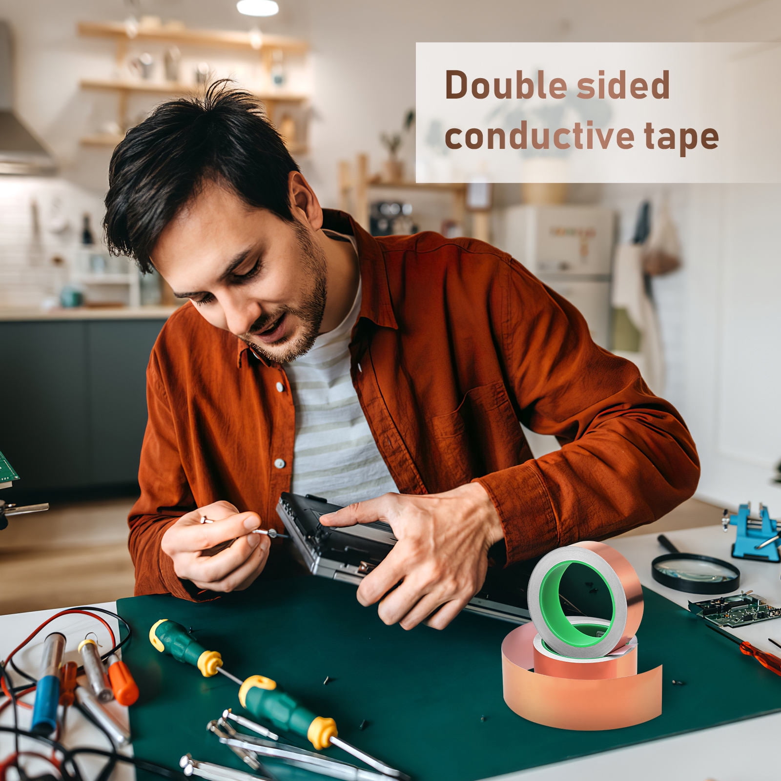 UPOUART Rose Plated Gold Copper Tape for Electrical Shielding Repair with Quick Release Backing