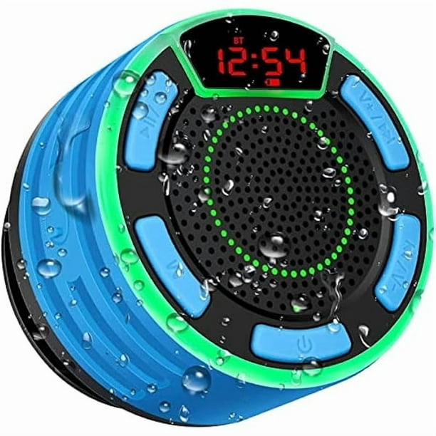 wonima11 IPX7 Waterproof Speaker, Bluetooth Portable Wireless Shower Speakers with LED Display, FM Radio, Suction Cup, Light Show, TWS, Loud Stereo Sound for Pool Beach Home Party Travel Outdoors