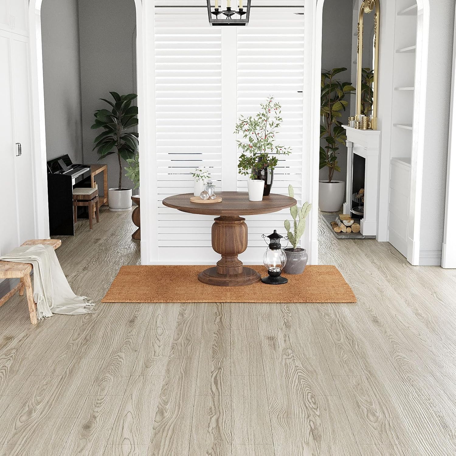 Peel and Stick Vinyl Flooring Roll 24"x 393"/ 64 Sq.Ft, Self Adhesive Vinyl Wood Flooring Planks Floor Tiles Stickers Waterproof for Bathroom Living Room Bedroom Kitchen RV, Light Brown Wood