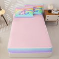 thumbnail image 4 of Homewish Cartoon Unicorn Kids Zipper Full Size Comforter Sets with Fitted Sheet and 2 Pillowcases,Rainbow Gradient Letter C Monogrammed Zipper Bedding Set For Girls Kids,Pink Reversible,4-Piece, 4 of 7