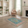 thumbnail image 2 of ODIKA 4'x6' Teal Multicolor Traditional Ornate Washable Area Rug Vintage Style Central Diamond Motif With Decorative Floral Border Non-Slip, Chair-Friendly, Flatwoven for Home Office, Under Desk, 2 of 7