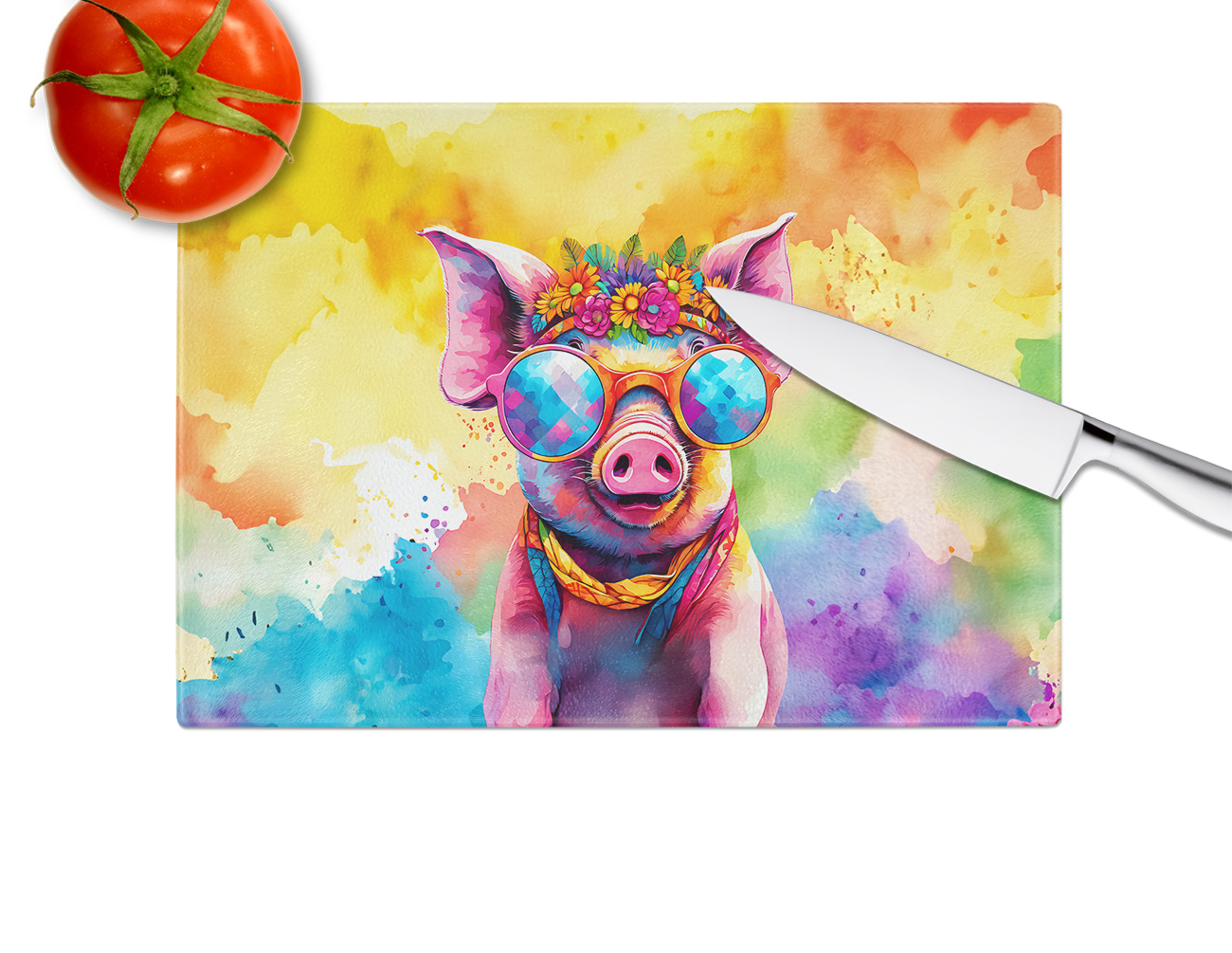 Carolines Treasures DAC4026LCB 15 x 12 in. Hippie Animal Pig Glass Cutting Board