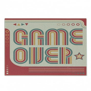 Glitch Cutting Board, Game over Screen Vintage Lines 80's Look Stars Print, Decorative Tempered Glass Cutting and Serving Board, in 3 Sizes, by Ambesonne
