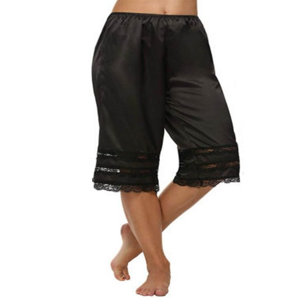 Women‘s Lace Edge Sleep Bottoms Culotte Slip Inseam Half Slip Pants Soft Pettipants Sleepwaer Pajama Pants